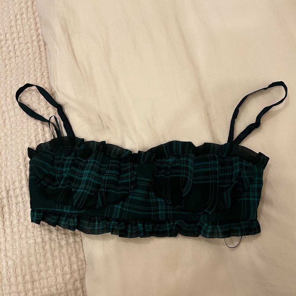 Superdown Zelia Green Plaid Bustier Top - Picture 3 of 4